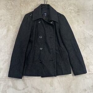 Gap Womens S Pea Coat Charcoal Grey Wool Blend Double Breasted Epaulettes Jacket
